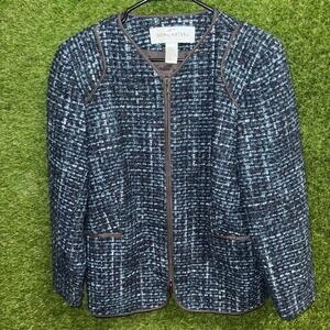 Doncaster Women's 12W Blue Tweed Wool Blend Blazer Jacket‎ Career Work